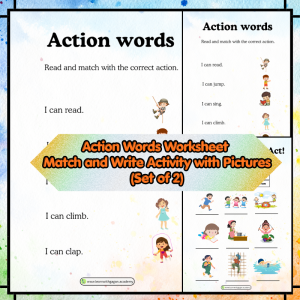 Grade 1 Action Words Worksheet | Match and Write Activity with Pictures (Set of 2)