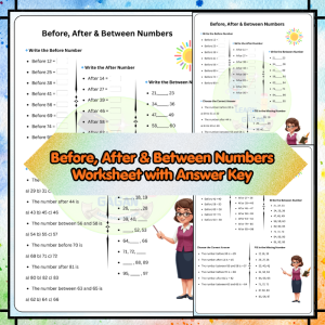 Before, After & Between Numbers Worksheet with Answer Key | Number Sequence Practice