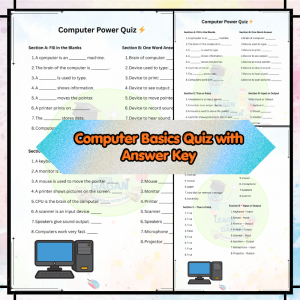 Grade 2 & 3 - Computer Worksheet - Computer Basics Quiz with Answer Key | Printable PDF