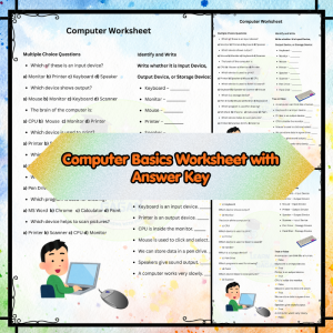 Computer Basics Worksheet with Answer Key | Input, Output & Storage Devices | MCQ + True/False Activity
