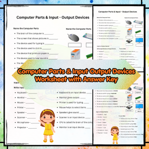 Computer Parts & Input Output Devices Worksheet with Answer Key | Basic Computer Skills Printable