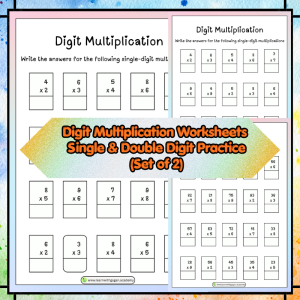 Grade 1 Digit Multiplication Worksheets | Single & Double Digit Practice (Set of 2)