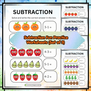 LKG - Subtraction Fun Practice Worksheets (Set of 5) with Visual Learning