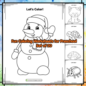 Preschool Coloring Worksheets Pack | Animals, Fruits & Everyday Objects Coloring Pages (Set of 20)