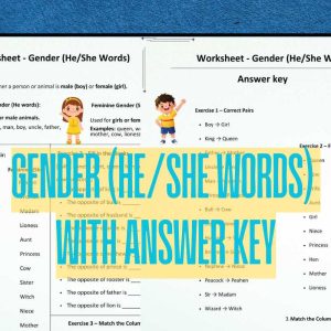 Grade 2 English Worksheet – Gender (He/She Words) with Answer Key | Printable PDF