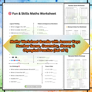 Grade 3 Maths Worksheet Bundle with Answer Keys | Number Sense, Geometry, Money & Olympiad Practice (Set of 5)
