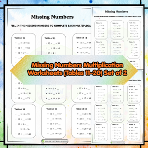 Grade 3 Missing Numbers Multiplication Worksheets (Tables 11–20) | Fill in the Blanks Math Practice (Set of 2)
