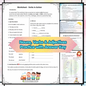 Grade 2 Parts of Speech Worksheets - Nouns, Verbs & Adjectives (Set of 5) with Answer Key | Printable PDF