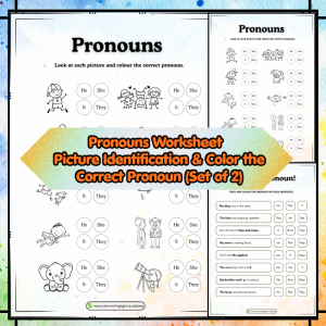 Pronouns Worksheet | Picture Identification & Color the Correct Pronoun (Set of 2)