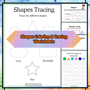 Nursery - Shapes Coloring & Tracing Worksheets (Set of 5) | Fun Shape Recognition Activities