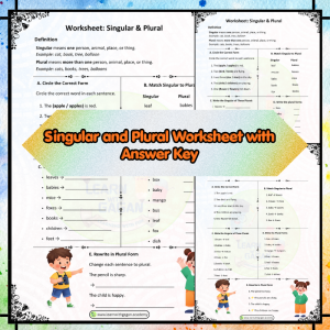 Singular and Plural Worksheet with Answer Key | Printable Grammar Practice for Kids