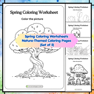 Spring Coloring Worksheets | Nature-Themed Coloring Pages (Set of 5)