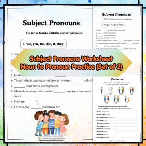 Grade 1 Subject Pronouns Worksheet | Fill in the Blanks & Noun to Pronoun Practice (Set of 2)