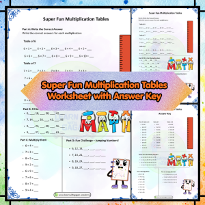 Grade 2 Super Fun Multiplication Tables Worksheet with Answer Key (Tables 6, 7, 8 & 9 Practice)