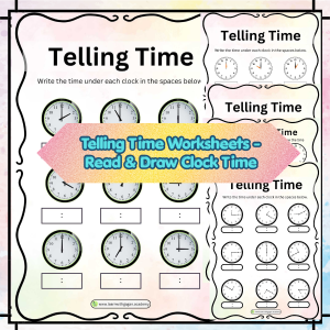 Grade 1 Telling Time Worksheets - Read & Draw Clock Time | Maths Practice Printable PDF (Set of 5)