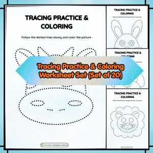 Tracing Practice & Coloring Worksheets – Printable PDF | Fine Motor Skills Activity (Set of 20)