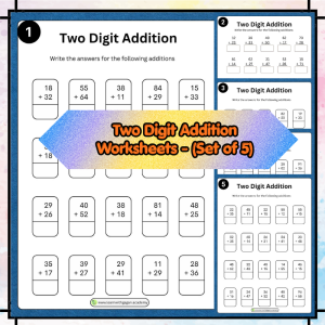 Grade 1 Two Digit Addition Worksheets - Math Practice | Printable PDF (Set of 5)