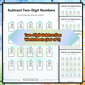 Grade 1 Two-Digit Subtraction Worksheets (With Borrowing) - Step-by-Step Practice - Set of 5