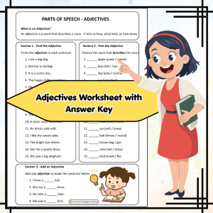 Grade 2 Parts of Speech – Adjectives Worksheet with Answer Key | English Grammar Practice Printable