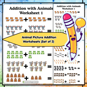 LKG - Animal Picture Addition Worksheets (Set of 2) - Fun Counting & Early Math Practice