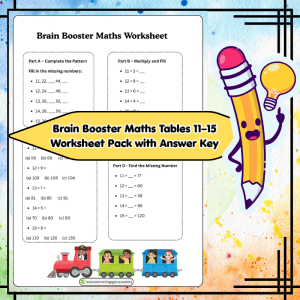 Grade 2 Brain Booster Maths Tables 11–15 Worksheet Pack | Advanced Multiplication Practice with MCQs & Patterns
