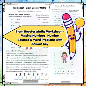 Grade 2 Brain Booster Maths Worksheet – Missing Numbers, Number Balance & Word Problems Practice Pack