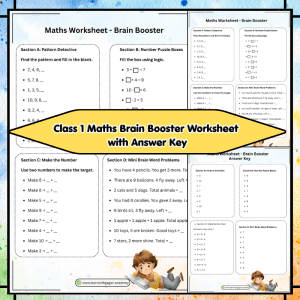 Grade 1 Maths Brain Booster Worksheet with Answer Key - Fun Patterns, Logic Puzzles & Word Problems