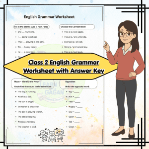 Grade 2 English Grammar Worksheet with Answer Key | Mixed Practice (Is/Am/Are, A/An, Nouns & Opposites)