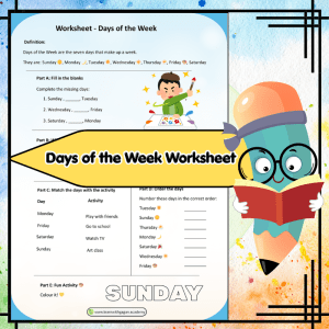 Grade 1 Days of the Week Worksheet | Fun Fill in the Blanks, Matching & Ordering Activity
