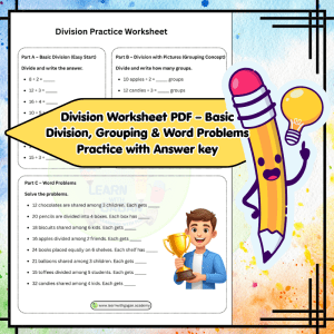 Grade 3 Division Worksheet PDF – Engaging Practice with Basic Division, Grouping & Word Problems