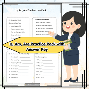 Grade 1 Is, Am, Are Practice Pack with Answer Key - Fun Grammar Worksheet