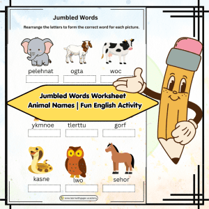 Grade 1 Jumbled Words Worksheet - Animal Names | Fun English Activity