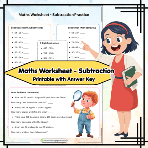 Grade 3 Maths Worksheet - Subtraction (2 & 3 Digit) with Borrowing & Word Problems | Printable with Answer Key