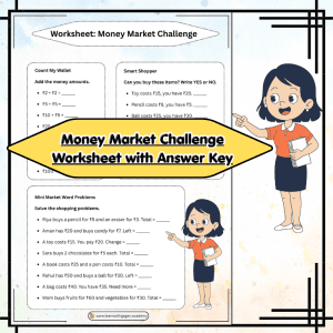 Grade 2 Money Market Challenge Worksheet with Answer Key | Fun Shopping Math & Financial Literacy Practice Pack