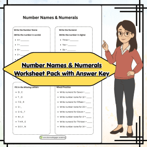 Number Names & Numerals Worksheet Pack with Answer Key | Learn Numbers in Words & Digits | Printable Math Practice