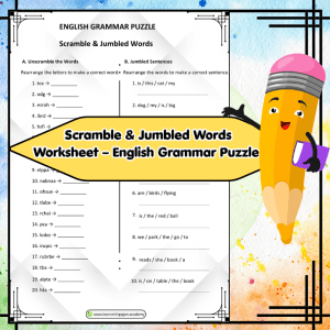 Grade 2 Scramble & Jumbled Words Worksheet with Answer Key – English Grammar Puzzle for Sentence Building Practice