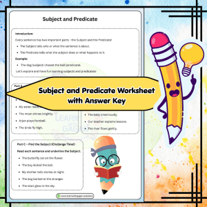 Grade 2 Subject and Predicate Worksheet with Answer Key | Grammar Practice Activities for Beginners