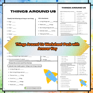 Grade 1 Things Around Us Worksheets Pack | Living vs Non-Living, Natural & Man-Made Activities + Answer Key