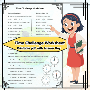 Grade 2 Time Challenge Worksheet with Answer Key | AM & PM, Elapsed Time, Clock Practice | Printable Maths Worksheet
