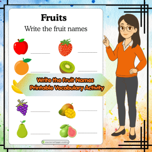 Fruits Name Worksheet for Kids | Write the Fruit Names | Printable Vocabulary Activity