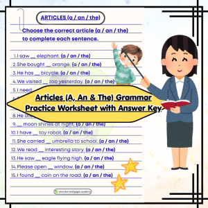 Grade 2 Articles (A, An & The) Grammar Practice Worksheet with Answer Key | English Grammar Activity Pack