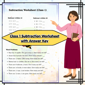 Grade 1 Subtraction Worksheet with Answer Key | Subtract Within 10 & 20 + Word Problems