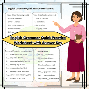 Grade 2 English Grammar Quick Practice Worksheet with Answer Key | Nouns, Verbs, Pronouns & Fill in the Blanks