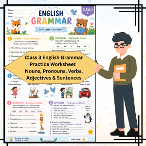 Grade 3 English Grammar Practice Worksheet | Nouns, Pronouns, Verbs, Adjectives & Sentences