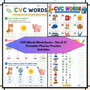 CVC Words Worksheets - Set of 3 | Printable Phonics Practice Activities | CVC Word Reading & Building