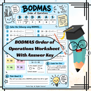 BODMAS Order of Operations Worksheet with Answer Key