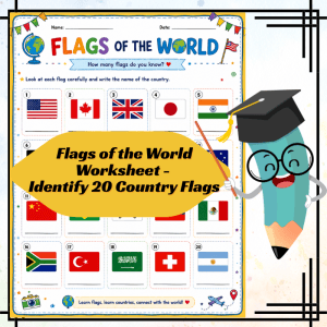Flags of the World Worksheet - Identify 20 Country Flags